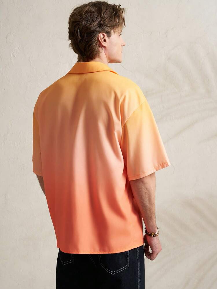Airaco Men's Ombre Print Vacation Short Sleeve Shirt - Orange - View 2