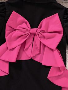 Young Girls Black Shirt + Pink Bow Sweet Element Combination, With Both Stylish Neatness And Youthful Dynamism, Suitable For Daily Outings In Spring And Autumn - Multicolor - View 7