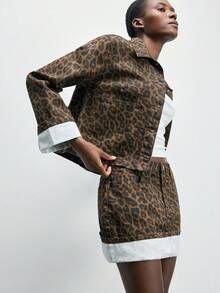 Maija Women's Leopard Print Button Front Long Sleeve Jacket And Denim Skirt 2-Piece Set - Multicolor - View 5