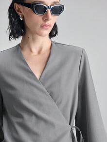 Ontre 2026 Spring/Summer New Casual/Work Solid Color Tie-Wrap Design Blazer - Grey - View 5