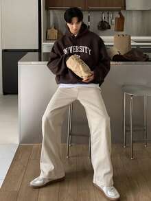 DAZY Men's Khaki Long Straight Loose Casual Pants With Pockets, Spring - Khaki - View 7