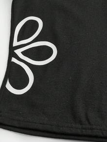 少女两件套：修身黑色印花短袖圆领T恤 + 宽松做旧灰色字母印花阔腿裤，春夏款 - 黑色 - 查看 3