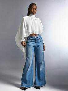 Amplova Women's High Collar Backless Tie Asymmetrical Hem Semi-Sheer Cover Up - White - View 3