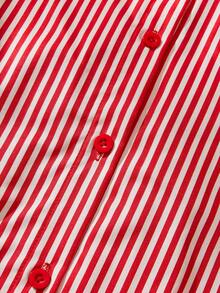 Anewsta Girls' Casual Loose Fit Single-Breasted Shirt With Bow Tie, Red Striped Long Sleeve Blouse - Red - View 11