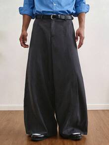 TOKVUE Pantalones casuales de rayas de pierna ancha para hombre, pantalones casuales rectos y sueltos con bolsillos, pantalones holgados grises, pantalones de diseñador, pantalones de cintura alta de pierna ancha, pantalones grises de vestir, pantalones grises - Gris Oscuro - Ver 4