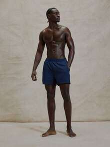 Musero Textured Elasticated Drawstring Waistband Swim Shorts Spring Summer Essentials Swimwear PoolSide Beachy Holiday - Navy Blue - View 5