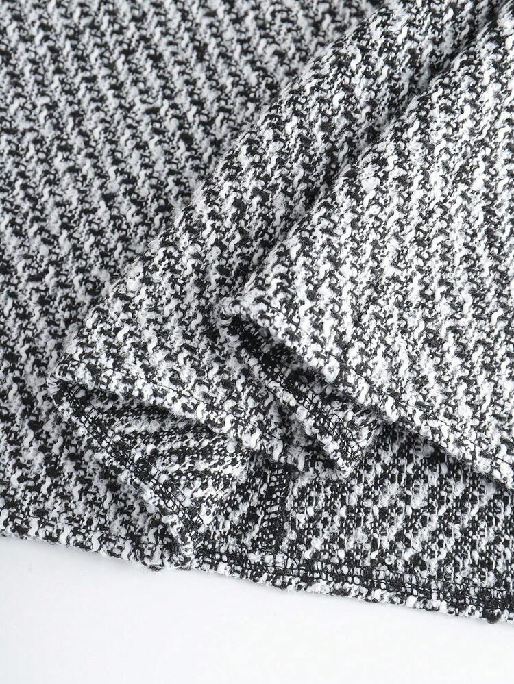 Franclia Petite Elegant Women's Tweed & Velvet Patchwork V-Neck Long Sleeve Casual/Party/Holiday Christmas Dress - Black - View 6