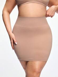 SHAPORA Váy lót cạp cao không đường may dành cho nữ cỡ lớn, kèm quần bảo hộ, váy bút chì ôm sát gợi cảm, váy định hình vòng eo. - Màu be - Xem 5