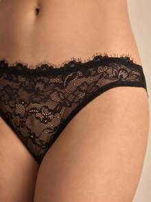 Charlaine 黑色蕾丝性感三角内裤，精致柔软镂空蕾丝边，日常约会皆宜 - 黑色 - 查看 6