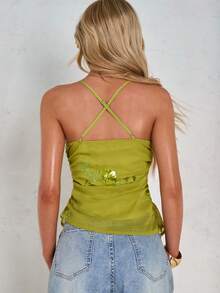 Glamine Women's Sexy Chiffon Embroidered Sequin Floral Camisole - Green - View 2