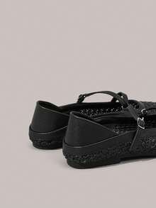 Styleloop 女士鞋履 假日风编织鞋 面条带女士平底单鞋 假日风穿搭 波西米亚风穿搭 美式复古风 波西米亚风穿搭 西部风穿搭 音乐节穿搭 派对穿搭 平底女鞋 - 黑色 - 查看 5