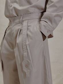 Musero Wide Leg Baggy Smart Style Pleated Button Fastening Strap Detailing Trouser Pants Spring Summer Essentials - Dusty Pink - View 5