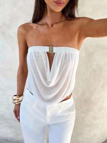 Aloruh Women's Sexy Strapless Loose Solid Color Top - White - View 5