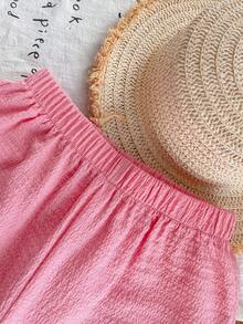 Emery Rose Kids Emery Rose Kids 2件套女童纯色编织吊带背心和长裤套装，粉色衬衫，夏季服装，抹胸上衣，春季女童套装，女童喇叭裤套装，波西米亚风女童粉色夏季套装，钩针花卉吊带背心和阔腿裤，女童粉色花卉钩针吊带背心和阔腿裤套装，可爱儿童夏季服装，女童粉色连体衣，女童春季连体裤，女童两件套，女童褶皱套装，儿童夏季女童服装，花卉套装 - 粉色 - 查看 12