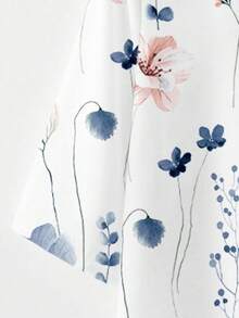 Rusticease Ditsy Floral Top + Solid Color Pants 2 Pieces Set, Casual Vacation Style, Suitable For Summer, Plus Size - Blue - View 10