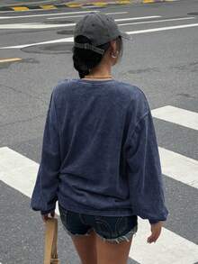 Muchica Street Style Casual Printed Navy Blue Women T-Shirt - Navy Blue - View 2