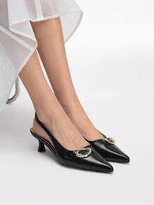 Mnmlis 女士尖头金属装饰时尚日常通勤高跟鞋 - 黑色 - 查看 9