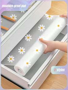 1pc Cute Daisy Printed Kitchen Cabinet Non-Slip EVA Drawer Liner Oil-Proof Moisture-Proof Mildew-Proof Self-Adhesive Paper Waterproof Cuttable Shelf Liner For School,Office,Household,Travel ,Dehumidifier For Home - Multicolor - View 1