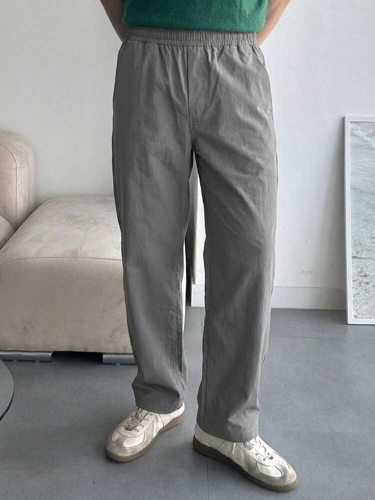 Men's Solid Color Slim Fit Outdoor Casual Pants, Elastic Fabric, Spring