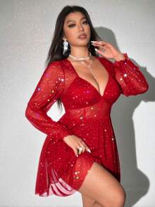 Viva Relle Đầm đỏ xuyên thấu đính sequin dành cho nữ cỡ lớn, kiểu dáng cổ vuông, tay phồng, eo thon, dáng chữ A, thích hợp cho sinh nhật. Phù hợp cho các bữa tiệc sang trọng, hẹn hò lãng mạn, trang phục ngày Valentine, dạo phố, du lịch, lễ hội âm nhạc năm mới, lễ hội hóa trang thanh lịch, mùa hẹn hò lãng mạn, thời trang gợi cảm ngọt ngào và quyến rũ, quần áo cỡ lớn dành cho nữ. - Đỏ - Xem 4