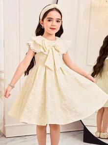 SHEIN Young Girl Ditsy Floral Ruffle Hem Casual Dress - Yellow - View 7