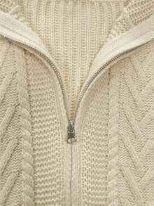 Resyla Áo khoác cardigan dài tay có khóa kéo, màu trơn, thường ngày, đa năng - Màu be - Xem 5