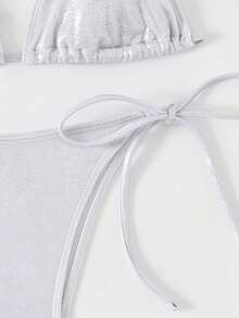 Swim Oasis 3pcs/Set Summer New High-End Shiny Fabric Sequin Embroidery Floral Triangle Bikini Push-Up Swimwear For Women - White - View 4