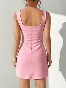 SHEIN EZwear 粉色高开衩无袖连衣裙，女士夏季连衣裙 - 粉色 - 查看 2