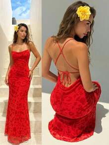 Aloruh 女士碎花连衣裙，无袖，适合夏季度假 - 紅色 - 查看 4