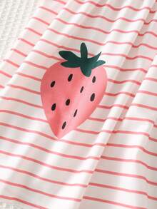Cozy Pixies Young Girl Strawberry Pattern Knit Soft Round Neck Sleeveless Tank Top And Elastic Waist Printed Pants 2 Pieces Set - Pink - View 4