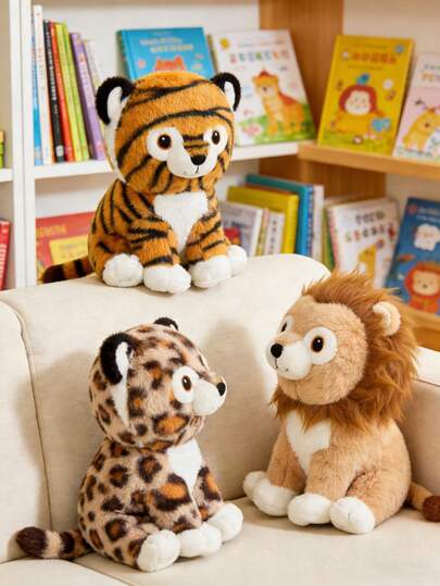 Cute Shape Leopard Tiger And Lion Shaped Plush Toys With Sable Fur Material Super Soft Short Plush Material Handmade Dolls Fiber Filled Animals Chet Dolls The Perfect Gift For Parents