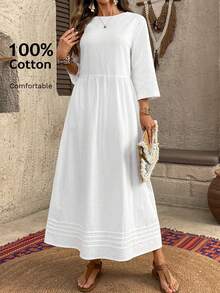 EMERY ROSE Đầm dài nữ màu trơn, kiểu dáng đơn giản, thoải mái hàng ngày, thích hợp đi làm hoặc đi nghỉ mát, thắt eo, mùa xuân/thu. - trắng - Xem 1