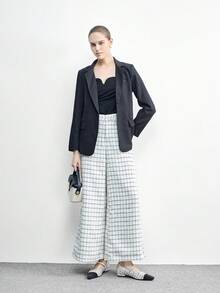 CUCCOO BIZCHIC Women's New Gray French Low Heel Pointed Toe Simple Fashionable Knitted Mary Jane Shoes For Christmas Spring Shoes - Beige grid - View 6