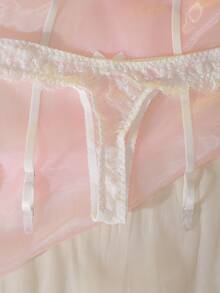 DelicateAllure 2pcs Women Lace Eyelash Patchwork Satin Ribbon Heart Contrast Color Set Wedding Lingerie For Bride White Lace Lingerie Lingerie For Women Adult - White - View 13