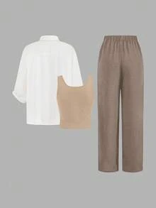 SHEIN LUNE Bộ đồ vest gió thanh lịch 3 món Maillard đen trắng cho nữ 2024 mới, thời trang và thon gọn, mùa thu - Nhiều màu - Xem 2