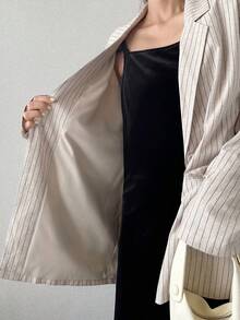 FRIFUL Women's Casual Commuting Striped Loose Blazer - Apricot - View 10