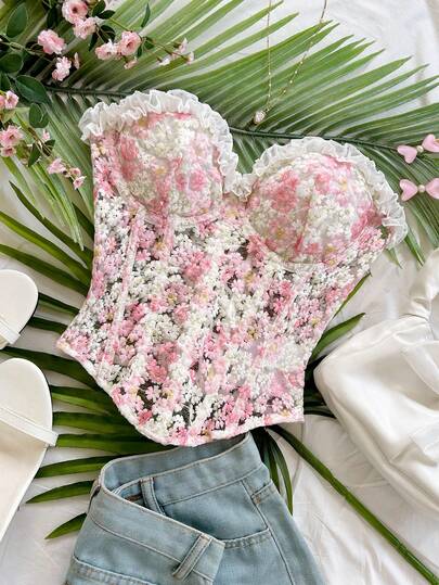 Soleia 女士浪漫度假雏菊刺绣纹理印花装饰吊带背心，休闲、约会、情人节、下午茶、海滩、邮轮、城市度假、音乐节、派对、波西米亚风、嬉皮风、西部风，可内穿或外穿，适合所有季节，日常通勤