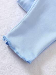 SHEIN Playful Pals 2pcs/Set Baby Girl Infant Casual Cute Everyday Versatile Ballet Girl Bow Pattern Knit Soft Baby Fabric Crew Neck Long Sleeve Sweatshirt Tee And Skinny Pants Purple Pants Set, Autumn/Winter Outfit - Blue - View 6