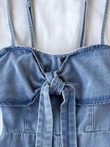 SHEIN Tuta in jeans blu oversize per ragazze adolescenti - Lavaggio chiaro - Visualizzare 5