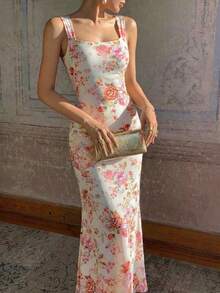 Firerie Women's Elegant Romantic Fashion Commuter Sexy Elegant Style Dress, Suitable For Party, Vacation, Romantic Date And Wedding Birthday, Floral Print Draped Neck Mermaid Hem Bodycon Maxi Dress - Multicolor - View 4