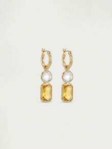 Glisma Women's Fashion Zirconia Pendant Earrings, Suitable For Daily Wear,Outfits,Old Money,Metallic/Texture,Gemstone,For Mom/Women/Girl/Mother,Premium,Vintage,Classy - Yellow - View 2