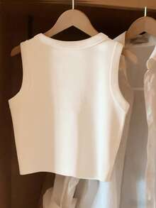 Resyla White Round Neck Tight-Fitting Tank Top With Red Heart Print On Front - White - View 2