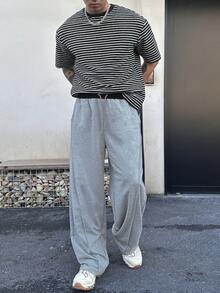 DAZY Men's Solid Light Grey Elastic Waist Sweatpants, Spring - Light Grey - View 3