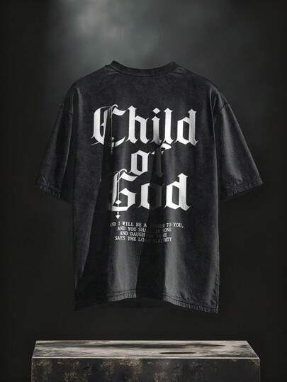 Manfinity EMRG 加大码男士休闲标语印花圆领短袖T恤，夏季