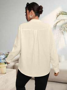 EMERY ROSE Áo kiểu nữ cỡ lớn, tay dài, dáng rộng, màu trơn, kiểu raglan, thích hợp mặc hàng ngày đi làm, mùa xuân/thu. - Màu be - Xem 2