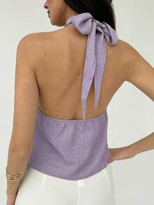 Aloruh 女士Y2K纯色时尚百搭吊带背心 - 紫羅蘭色 - 查看 2