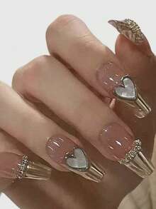 ROMWE Kawaii 24pcs Coffin 3D Heart Decor Fake Nail & 1sheet Nail Tape - Multicolor - View 1