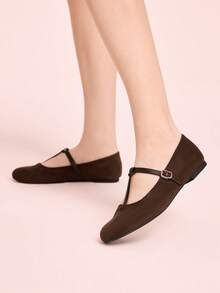 CUCCOO DOLLMOD French Mary Jane Shoes Women's Fashion Outer Wear Leopard Print T-Band Hollow Gentle Retro Shallow Mouth One Pedal Ballet Flat Beanie Shoes Commuter Shoes - Brown - View 5