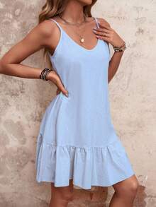 SHEIN VCAY Women's Casual Ruffled Hem Sleeveless Dress - Baby Blue - View 3
