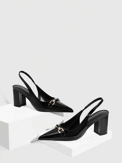 CUCCOO SZL Women's Pointed Toe Thick Heel High Heels, Metal Buckle Design, Solid Color, Sexy Elegant Stylish Pumps, Suitable For Commuting, Dating, Afternoon Tea, Party, Evening, Daily Wear